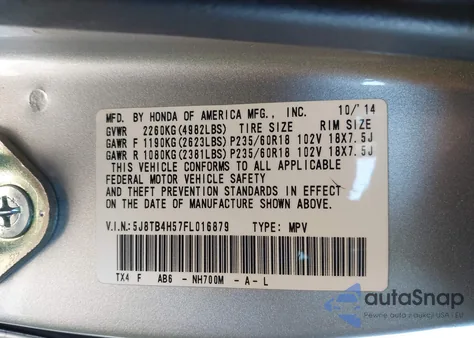 2015 Acura Rdx from USA, damaged, VIN 5J8TB4H57FL016879